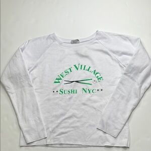 White and Green Long Sleeve Tee with Crew Neck